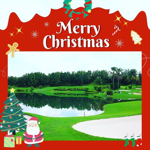 Alpine Golf Club ต้นไม้ และ ข้อความพูดว่า Merry Christmas Alpine Golf Club ต้นไม้ และ ข้อความพูดว่า Merry Christmas