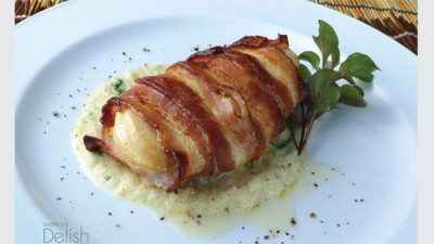 Roasted Chicken Breast wrapped in Bacon with Shallot Pure
