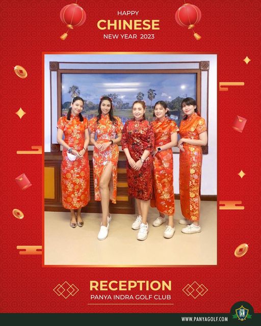 Panya Indra Golf Club 5 people people standing and HAPPY CHINESE NEW YEAR 2023 RECEPTION PANYA INDRA GOLF CLUB WWW PANYAGOLF COM