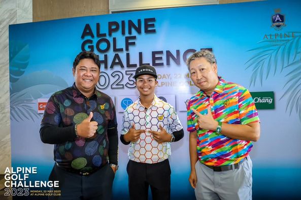 Alpine Golf Club 3 people people golfing and text