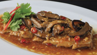 Steamed Snow Fish Salted Soya Beans, Bird's Eye Chili and Black Mushroom