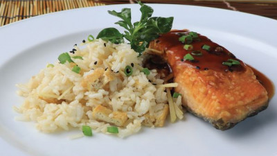 Grilled Salmon with Teriyaki Sauce and Japanese Ginger Rice