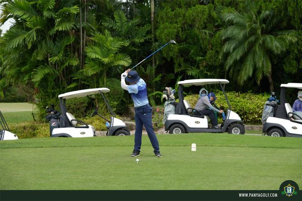 Panya Indra Golf Club 3 people people golfing golf cart golf course and text