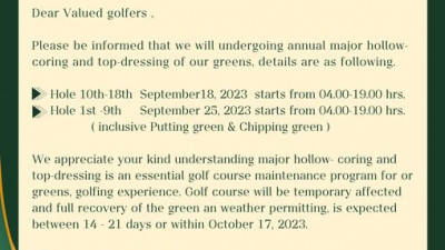 Dear Valued golfers,