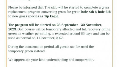 Dear Valued golfers,
