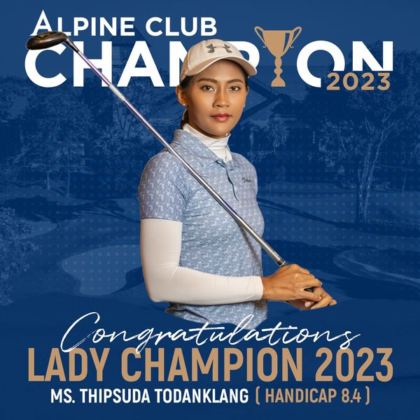 Alpine Golf Club 1 คน กำลังตีกอล์ฟ และ ข้อความ-4