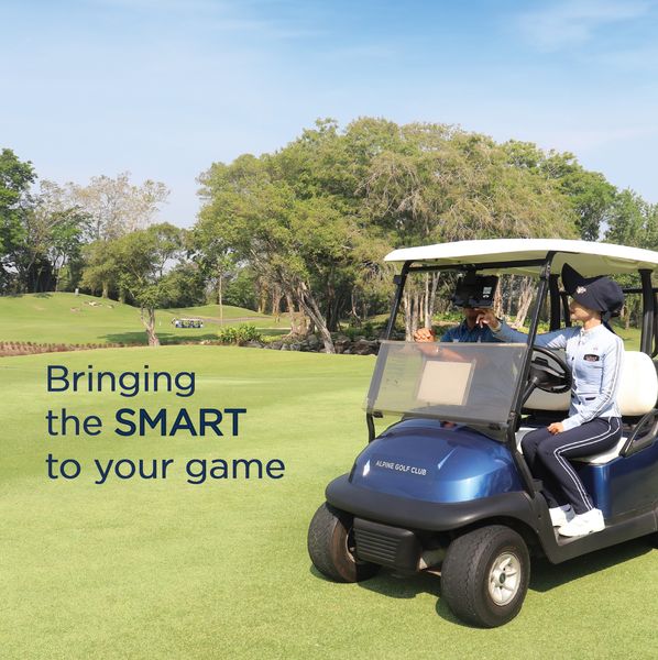 Alpine Golf Club nbsp 2 people people golfing golf cart golf course and Bringing the SMART to your game ALPINE GOLF OLF CLUB