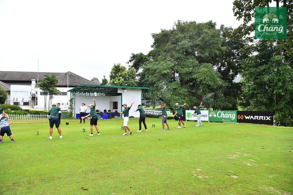 Alpinegolfresort Chiangmai 9 people people playing football people playing soccer grass and text