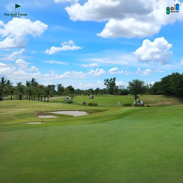 3 people golf course grass nature and text 3 people golf course grass nature and text