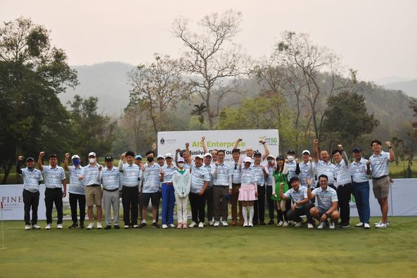 Alpinegolfresort Chiangmai 9 people people standing outdoors and A LPINE AIS5G Enterpr uvo PINE RESORT