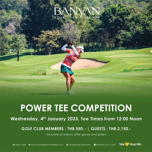 Banyan Golf Club Hua Hin 1 person playing a sport and text Banyan Golf Club Hua Hin 1 person playing a sport and text