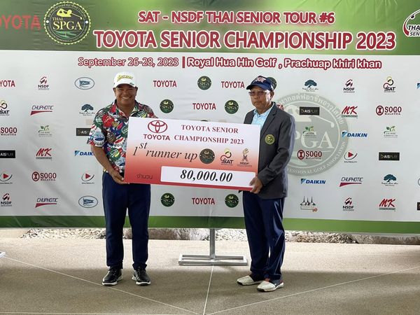 Royal Hua Hin Golf Course 2 people people golfing golf course and OTA NSDF YOTA SPGA SAT NSDF THAI SENIOR TOUR 6 TOYOTA SENIOR CHAMPIONSHIP 2023 September 26 28 2023 RoyalHuaHinGolf Royal Hua Prachuap khiri khan SAT CHUPHOTC TOYOTA SOGO TOYOTA TOYOTA DAIK MK SOGO ALATREA SOGO TOYOTA SENIOR TOYOTA CHAMPIONSHIP 2023 runner I runner up SAT 80 000 00 านวน DAIKIN CHUPHOTIC GA SOGO TOYOTA DAIKIN CHUPHOTIC NSDF