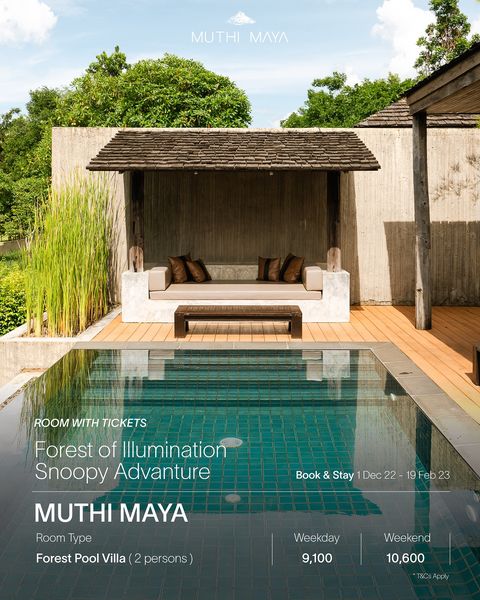 furniture tree outdoors and MUTHI MUTHIMAY MAYA ROOM WITH TICKETS Forest of Illumination Snoopy Advanture MUTHI MAYA Room Type Forest Pool Villa Book Stay Dec 22 19 Feb 23 persons Week 9 100 Weeken 10 600 T CsApply furniture tree outdoors and MUTHI MUTHIMAY MAYA ROOM WITH TICKETS Forest of Illumination Snoopy Advanture MUTHI MAYA Room Type Forest Pool Villa Book Stay Dec 22 19 Feb 23 persons Week 9 100 Weeken 10 600 T CsApply