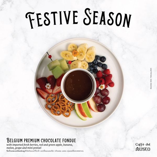 fruit and FESTIVE SEASON BELGIUM PREMIUM CHOCOLATE FONDUE importedfresh berries red and green apple banana melon grape and a mini อปเปิ้ลแดง Caff del MUSEO fruit and FESTIVE SEASON BELGIUM PREMIUM CHOCOLATE FONDUE importedfresh berries red and green apple banana melon grape and a mini อปเปิ้ลแดง Caff del MUSEO