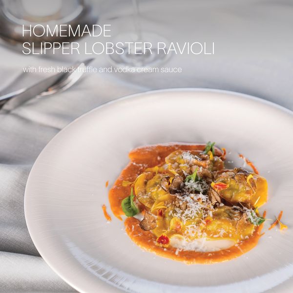 Kirimaya Khao Yai food indoor and HOMEMADE SLIPPER LOBSTER RAVIOLI with fresh truffle and vodka cream sauce