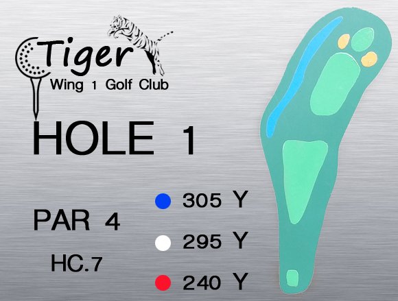 Tiger Wing 1 Golf Club ข้อความพูดว่า Tiger Wing 1 Golf Club HOLE 1 PAR 4 305 305Y Y HC 7 295 Y 240Y 240