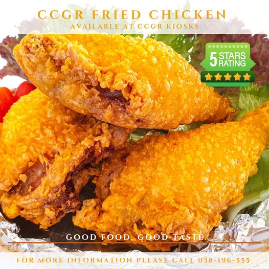 Chee Chan Golf food and CCGR FRIED CHICKEN AVAILABLE AT CCGR KIOSKS 5 RATING STARS GOOD GDAS FOOD GOOD TASTE FOR MORE INFORMATION PLEASE CALL 038 196 555