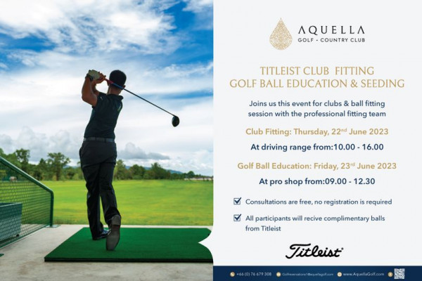 Aquella Golf amp Country Club 1 person golfing golf course and AQUELLA GOLF COUNTRY CLUB TITLEIST CLUB FITTING GOLF BALL EDUCATION SEEDING Joins us this event for clubs ball fitting session with the professional fitting team Club Fitting Thursday 22nd June 2023 At driving range from 0 00 16 00 Golf Ball Education Friday 23rd June 2023 At pro shop from 09 00 12 30 Consultations are free no registration is required All participants will recive complimentary balls from Titleist Titleist