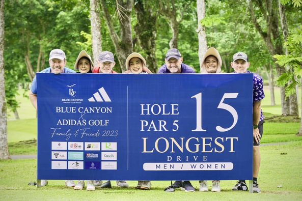 Blue Canyon Country Club 11 people people golfing golf course and C BLUE CANYON BLUE CANYON ADIDAS GOLF Family Friends 2023 ken KHilton DewA HOLE PAR 5 15 LONGEST DRIVE MEN WOMEN
